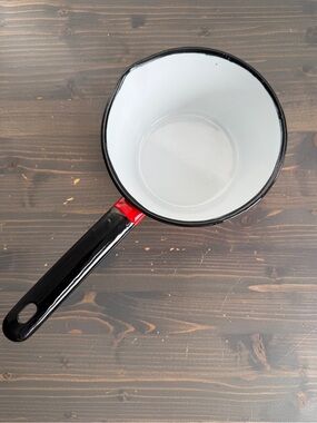 Vintage Polish enamel coated steel pot with spout